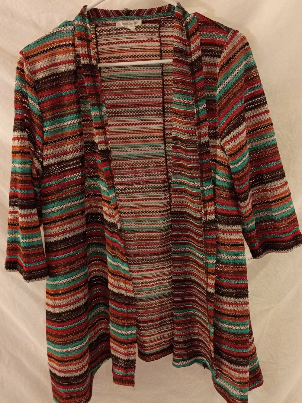 erin london Multicolor Striped Open Cardigan - Teal, Red, Brown